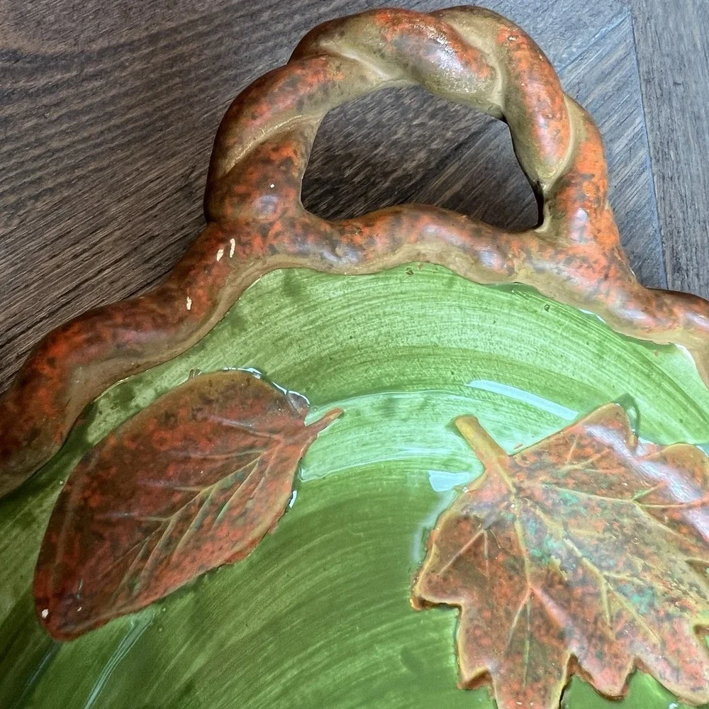 Vintage DENNIS EAST INTERNATIONAL Green Brown Leaves Serving Trinket Dish 13